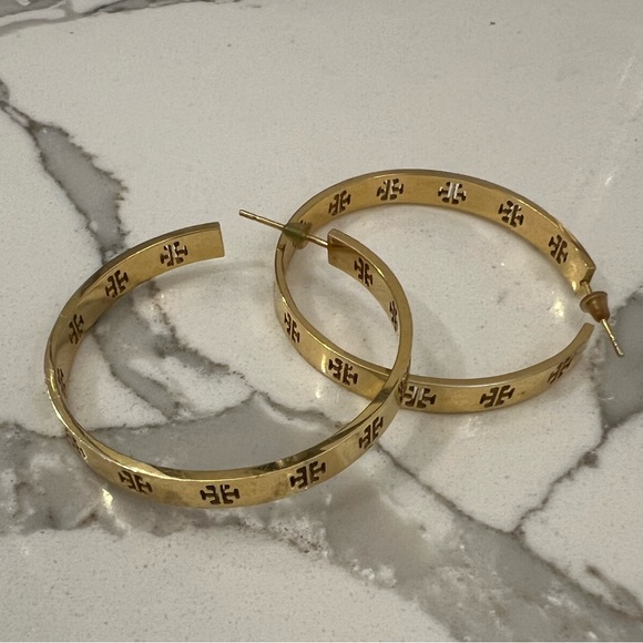 Tory Burch T Logo Gold Hoop Earrings - Picture 2 of 3